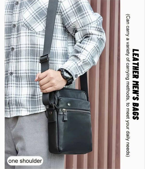 Мъжка,елегантна и стилна кросбоди чанта/Черна естест.кожа -18%Промоция