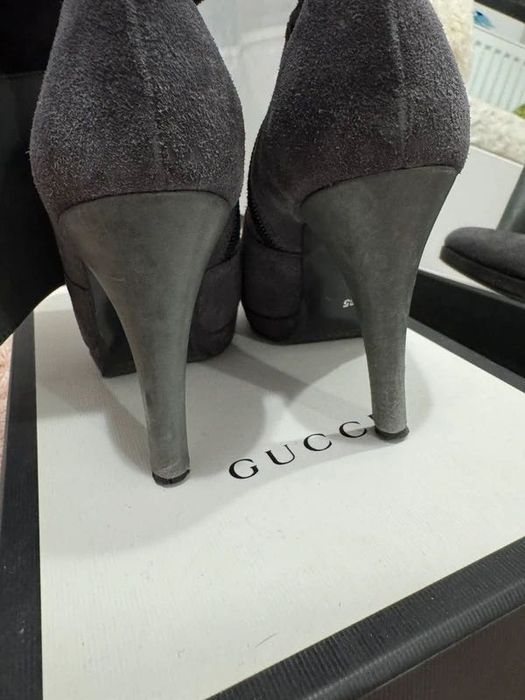 Cizme gri elegante cu toc din piele naturală mărimea 35