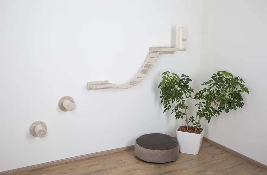 Стена за катерене за котки, комплект от 6 части, бежова