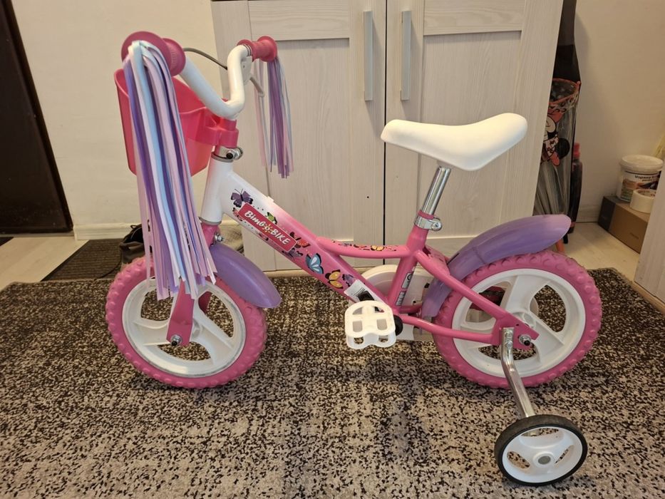 Bicicleta pentru copii Bimbo Bike Butterfly 12 inch, 1 viteza, roz/alb