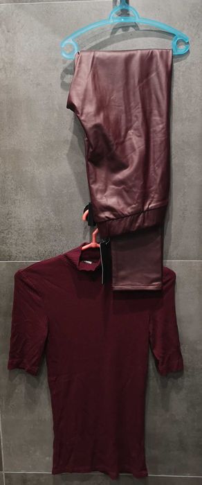 Комплекти от Клин от екокожа и Поло от релефен трикотаж с къс ръкав