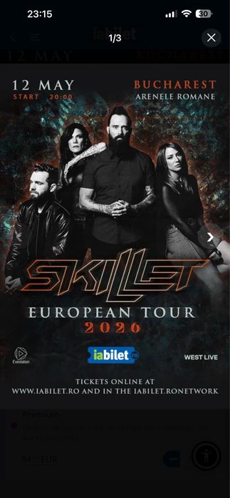 2 bilete PREMIUM - concert Skillet - 12 mai 2026