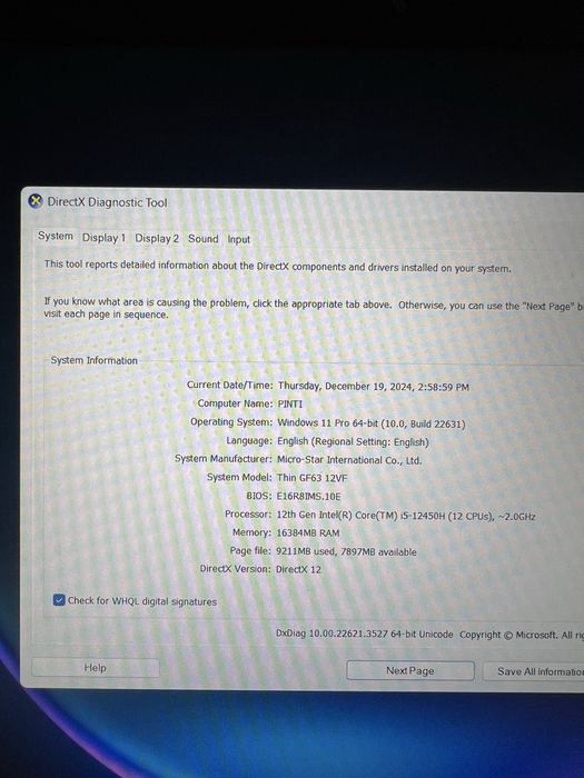 Laptop MSI GF63 i5 gen12 16gb SSD 513 RTX 4060