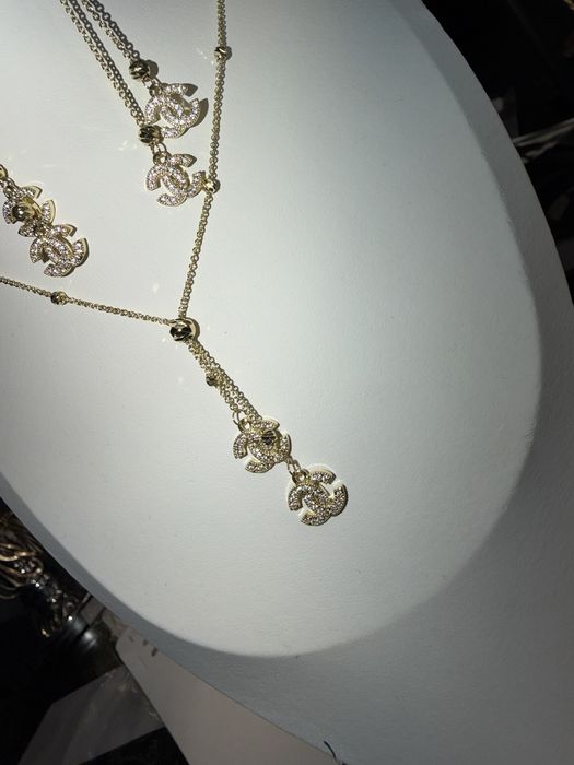 Set chanel lant + cercei placat aur 14 k otel inoxidabil