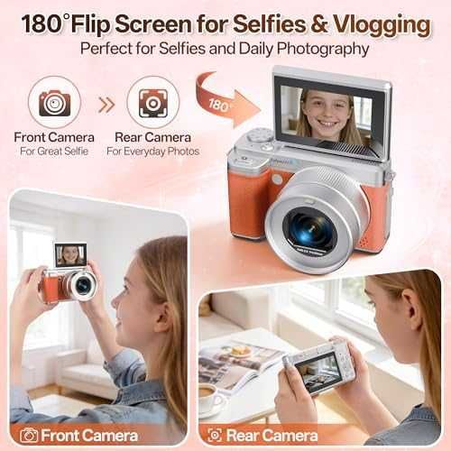 Нов 5K цифров фотоапарат WiFi 180° екран 18X zoom 64GB карта камера за начинаещи