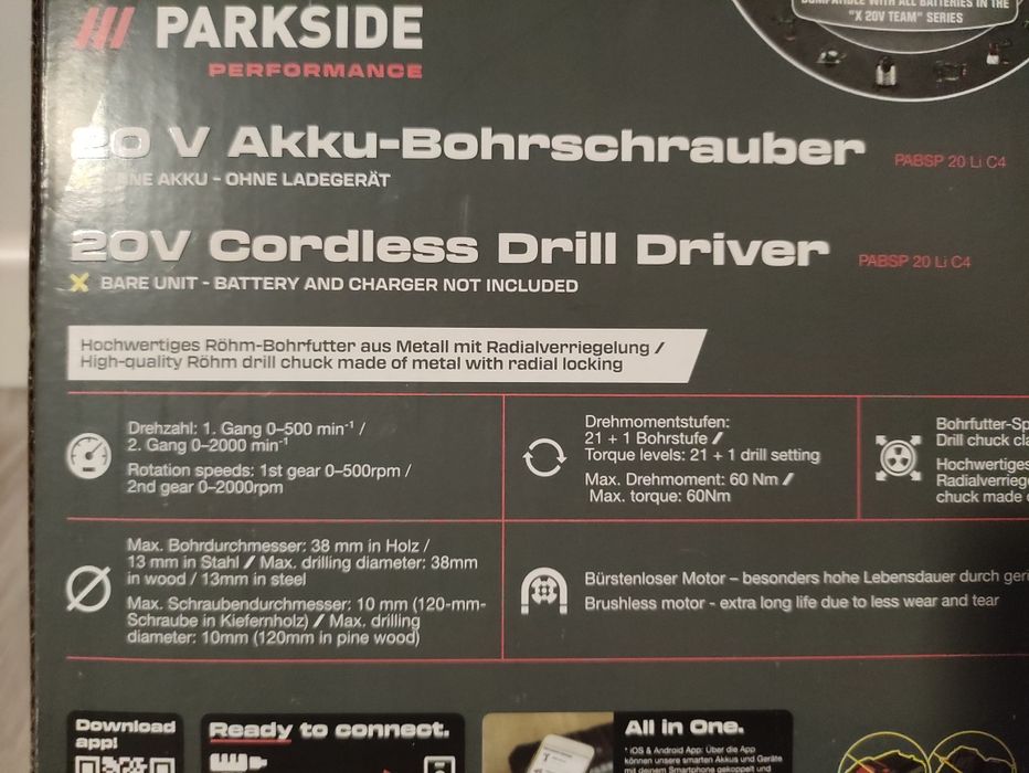 Bormasina 20 V Parkside Performance pe acumulator