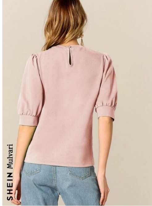 Bluza roz finuta cu maneci bufante