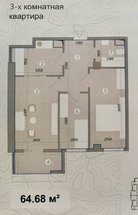 Продажа/бартер: 3-х кв новостройка ЖК Barxan 64.68m2 ,метро Алмазар