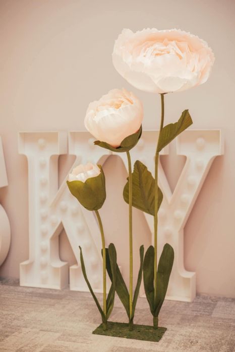 Flori gigant roz handmade, 3 bucăți