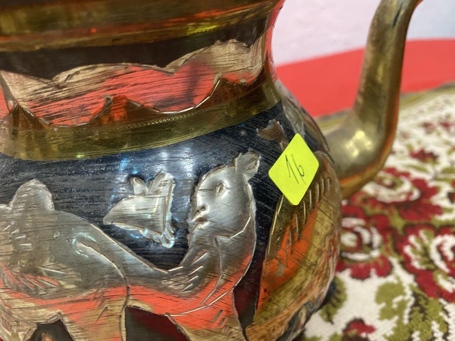 Месингов чайник Близък изток 1950 1970 ръчна украса птици