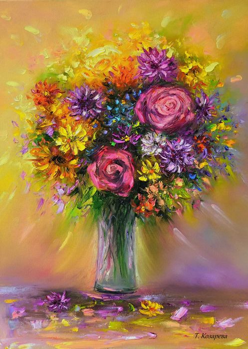 Картина, Принт върху хромирана хартия, Селска къща, Пейзаж, Цветя