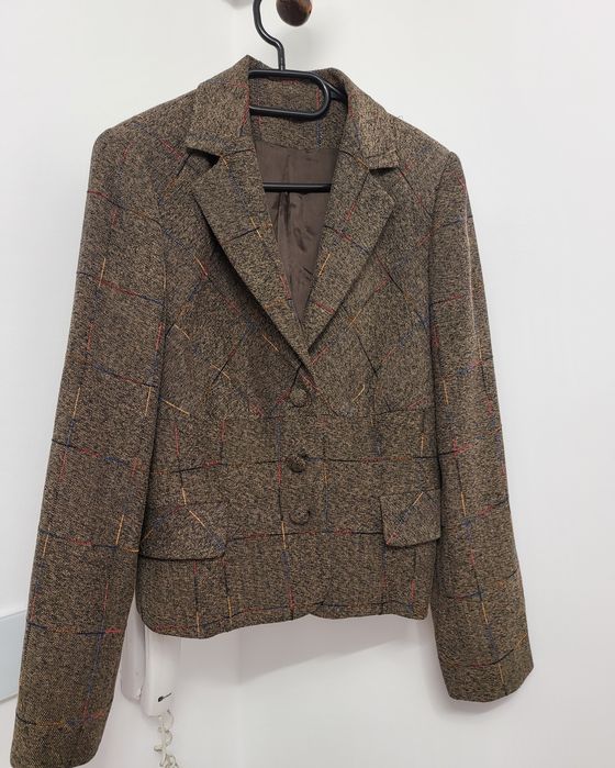 Sacou office din stofa, jacheta în carouri tweed, Masura 38