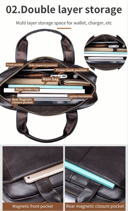 Мъжка универсална и с -20% Промоция кожена бизнес чанта•Черна и кафява