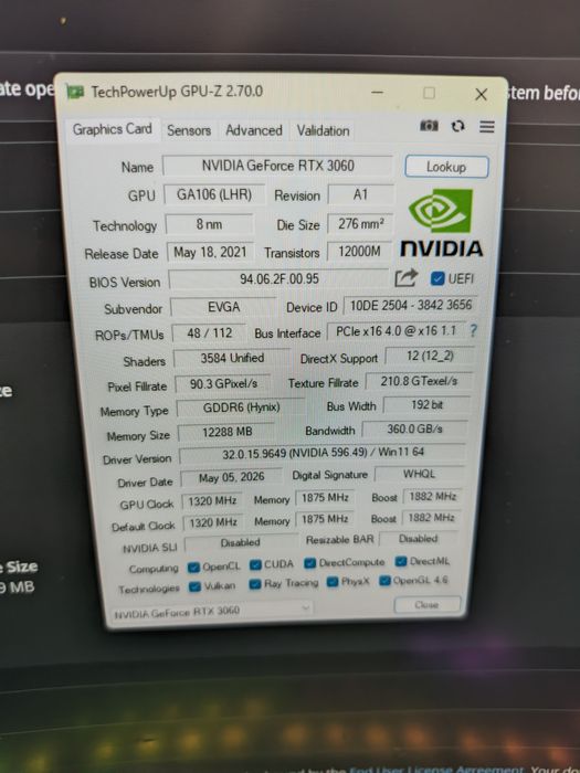 EVGA RTX 3060 12GB XC отлична