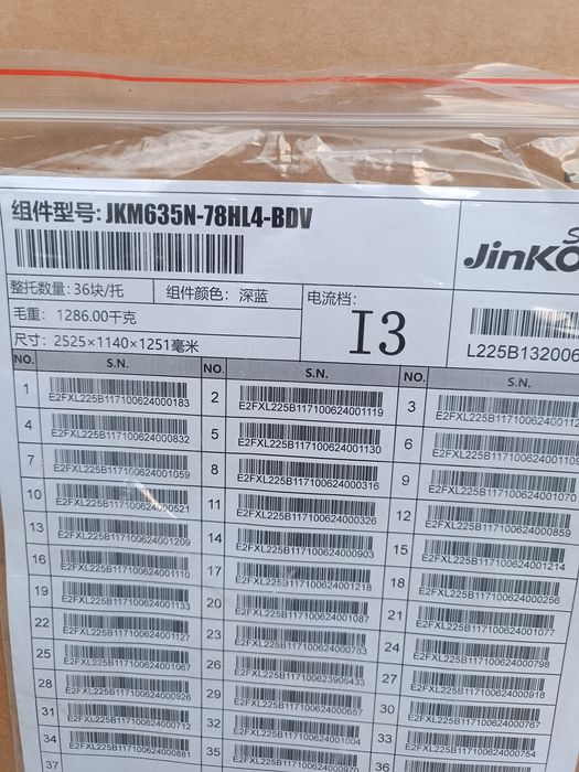 Quyosh panellari Jinko 625