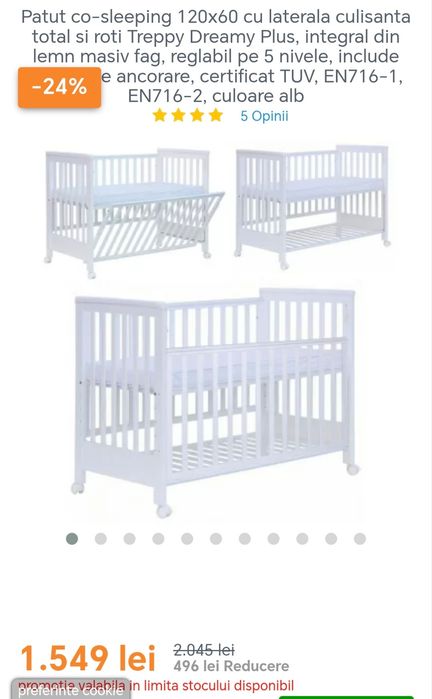 Patut co-sleeping + masă de înfășat