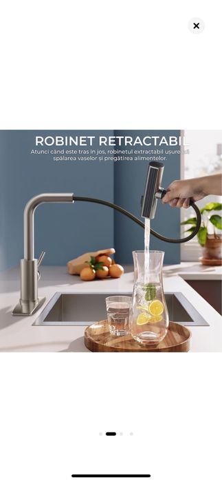 Baterie Chiuveta Bucatarie Flexibila, Cap Retractabil, Functii multipl