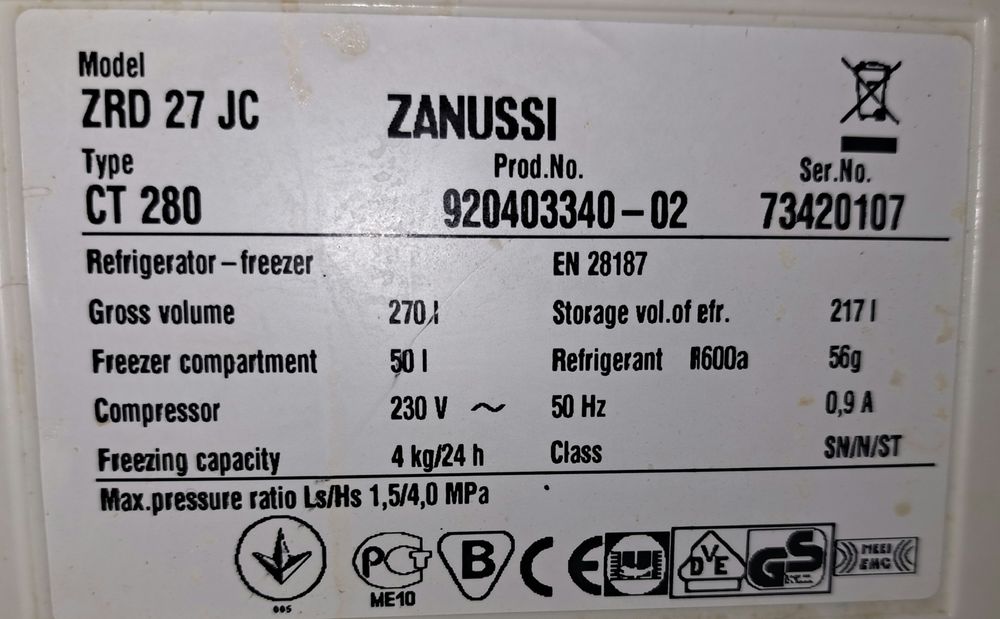 Vand frigider  ZANUSSI