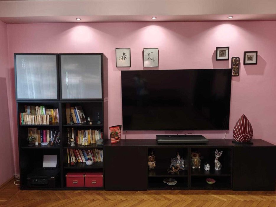 Mobilier Living complet (dulap, biblioteca, comoda TV IKEA) + canapele si fotolii + masa cafea cu sertar