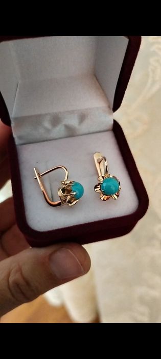 Советские серьги с бирюзой 585 пробы