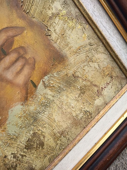 Tablou Autentic Portret Deosebit Lucrat Pe Panza În Foita De Aur