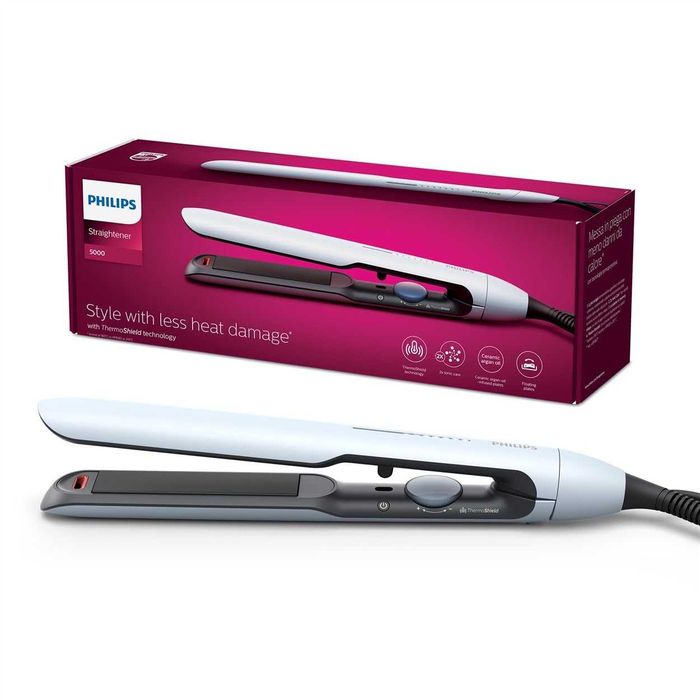 Placă de îndreptat părul Philips Seria 5000, albă, ceramica, 230°C - Philips