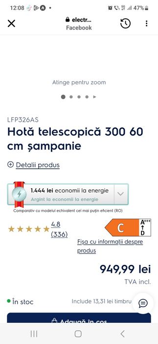 De vanzare hota telescopica electrolux 60 cm argintiu in stare perfect