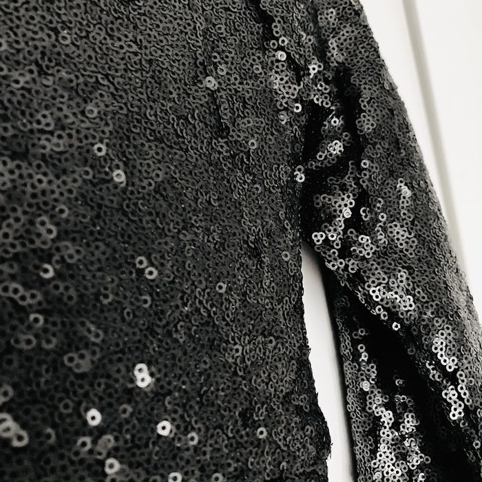 Елегантна коктейла черна рокля с пайети, дълъг ръкав, S