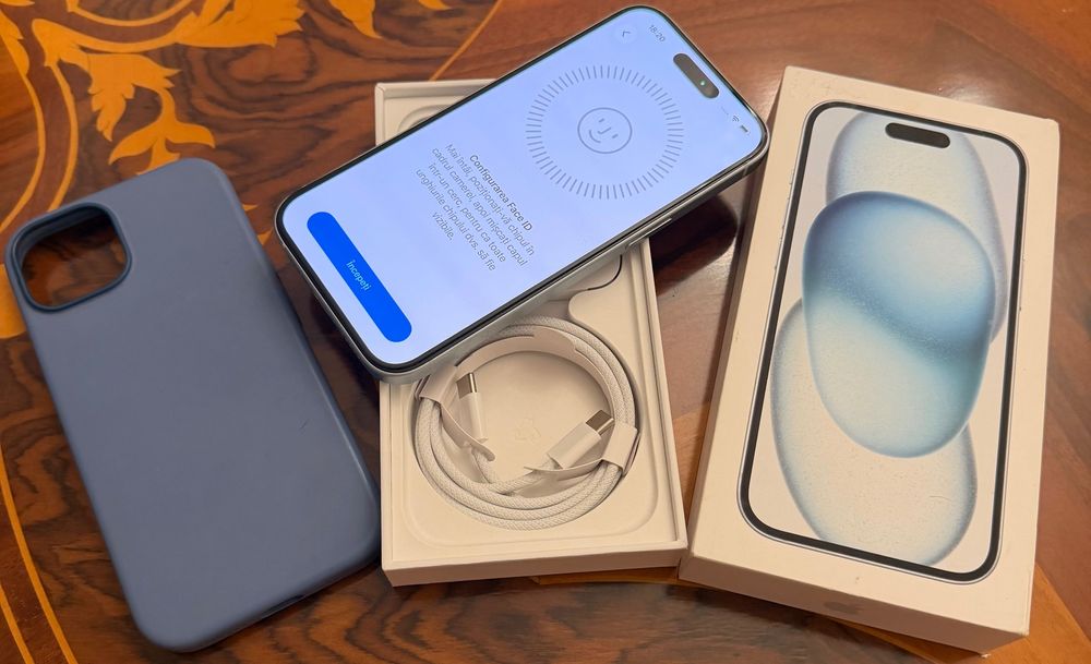 Iphone 15 Blue 128gb full box cu toate accesoriile noi 87% stare sanat