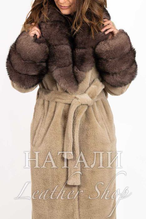 Кожух от алпака с косъм Амелия