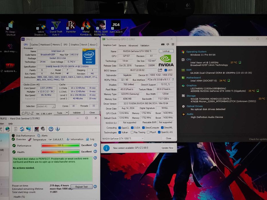 Unitate PC Gaming Xeon E5-2697A v4 3.6GHz/GTX1050Ti 4GB/64GB DDR4/256G