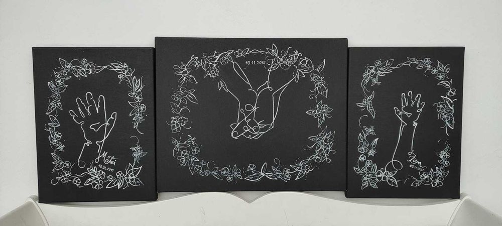 Realizez la comanda tablouri pictate, invitatii de nunta, de botez.