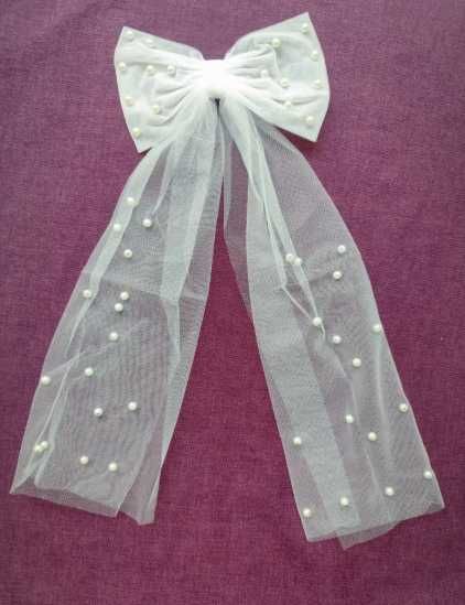 Булчински аксесоар за коса с воал и панделка с фиба за сватба и бал