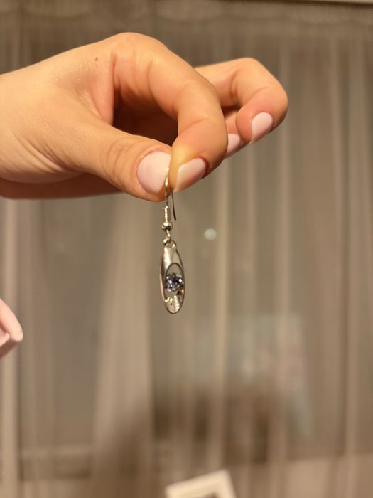 Сребърен комплект обеци и колие със светлолилав камък