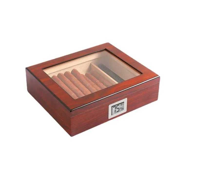 Хумидор за пури кутия от кедрово дърво влагомер Светло кафяв махагон