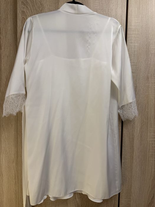 Set rochie/ neglijeu si halat/ chimono din satin alb