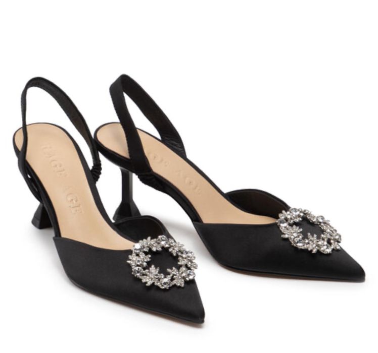 Pantofi noi din satin cu bareta si strasuri