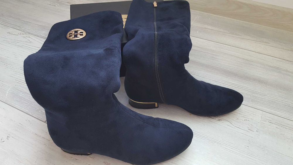 Тъмно сини велурени дамски високи ботуши ELIZA р-р 39