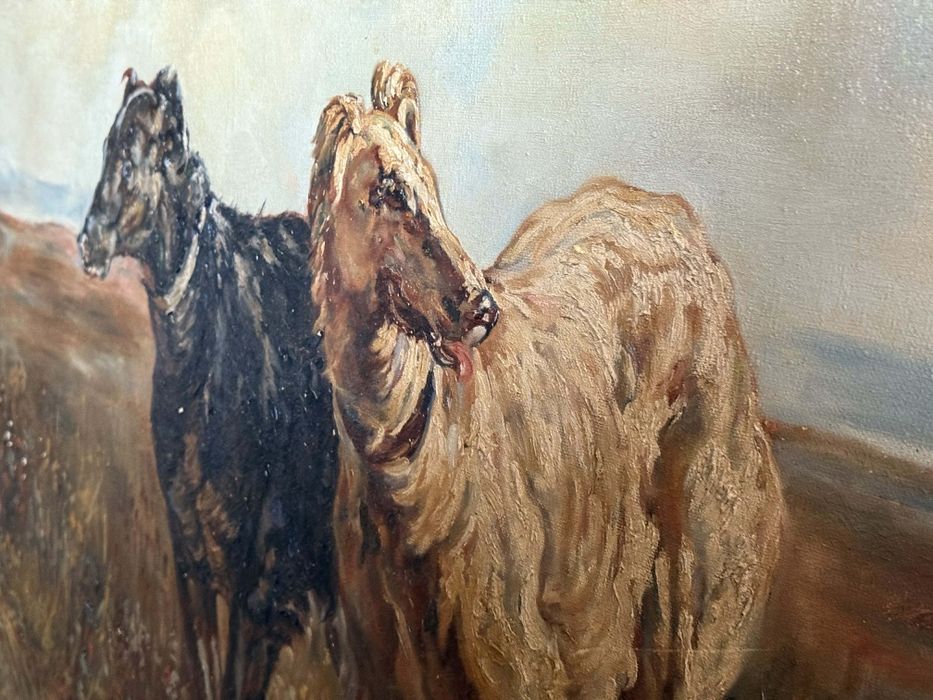 Старинно маслено платно "Руски борзои" – Музеен размер (140х110 см)
​О