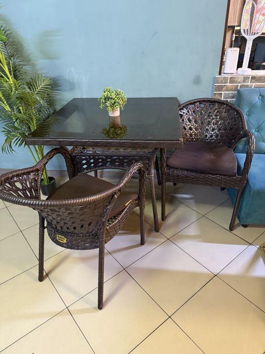 Комплект стол и 2 стула ротанг