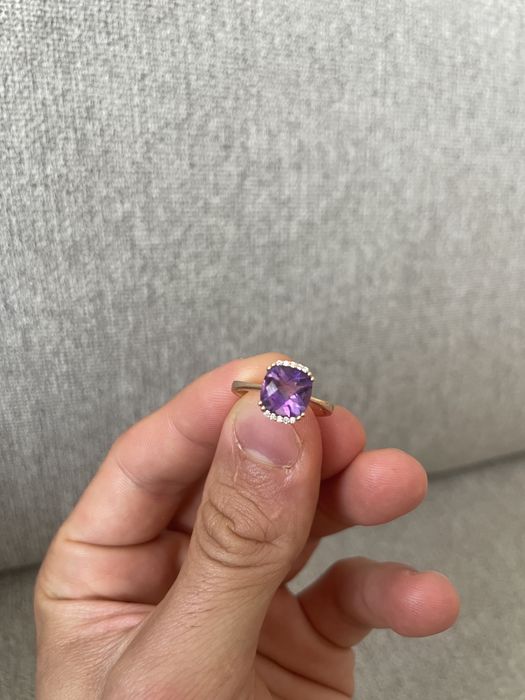 Inel Aur 14K cu Diamante și Ametist Natural (B&B Collection) – Ca Nou / Cadou Ideal