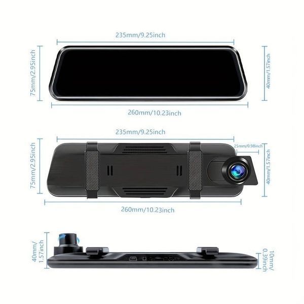 Видеорегистратор DVR 1080 FULL HD 9,66 inhc Touch screen Огледало с дв