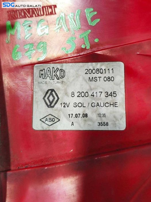 Stop Lampa Tripla Stanga de pe Aripa Caroserie cu Defect Renault Megane 2 Berlina Sedan Facelift 2005 - 2008 Cod 8200417345 [LR1321]