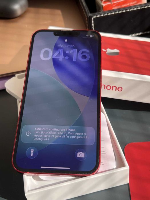iPhone 13 128 gb, pachet complet, rosu, baterie 74%, niciun defect