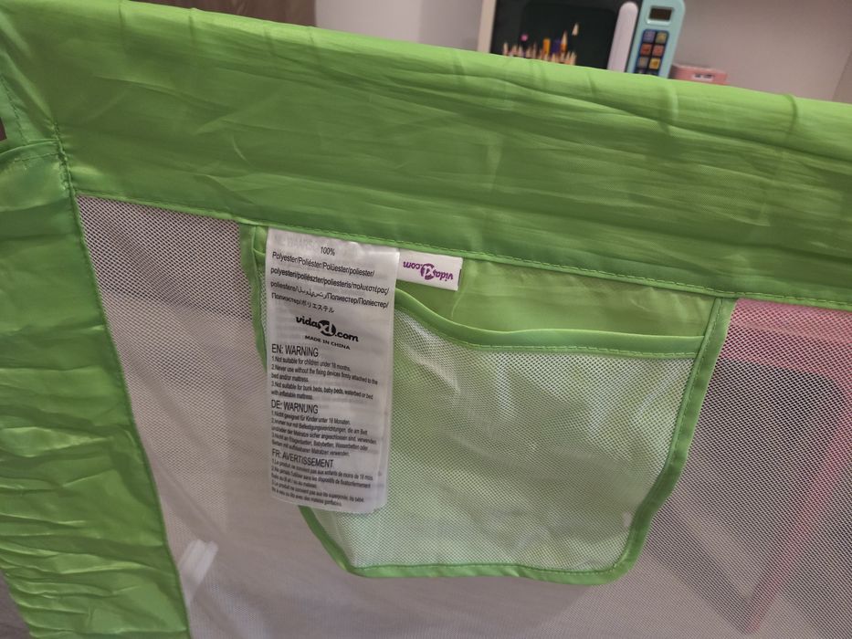 Balustrada de protectie pat copii vidaXL, verde, 180x25 cm, textil 101