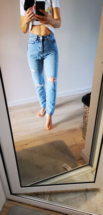 Дамски Дънки mom fit  висока талия