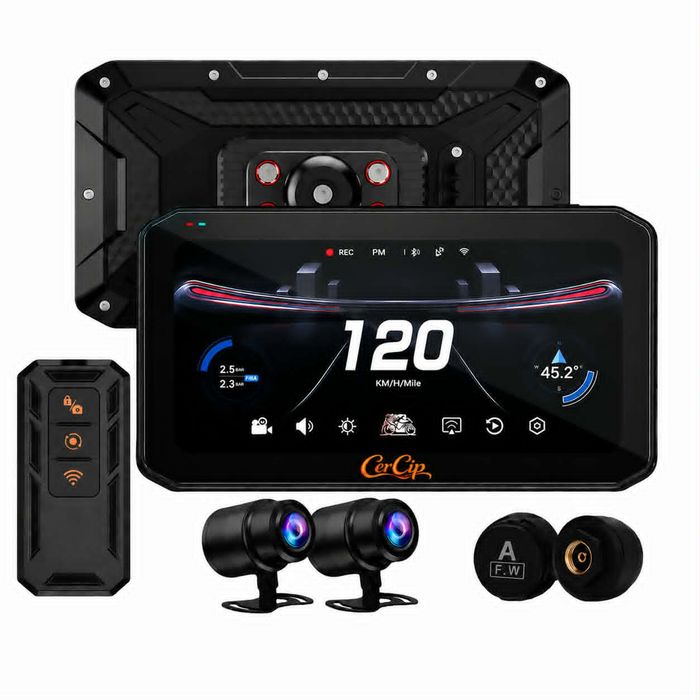 Navigatie MOTO CerCip MT9, Carplay/Android Auto, Octa-Core, GPS, IP67, Camere 2K, Senzori presiune roti, BSD, 6'25 inch