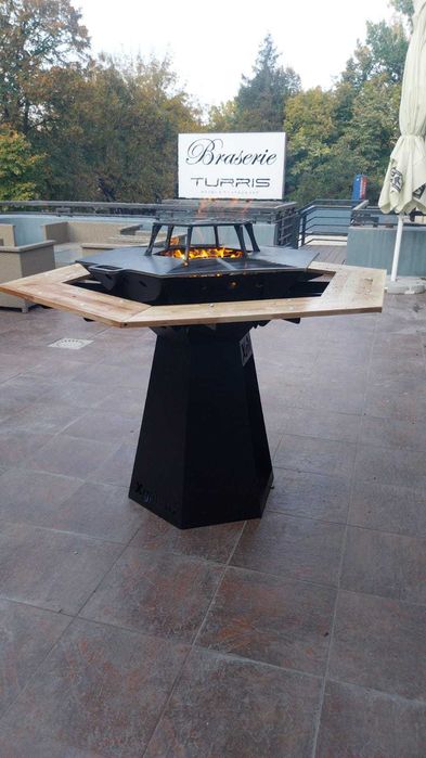 Gratar tip Live Cooking cu plită + blat stejar masiv – livrare în țară