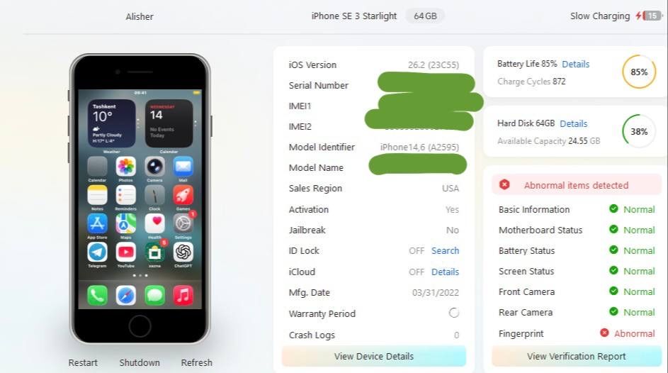 iPhone SE3 2022 narxi kelishiladi