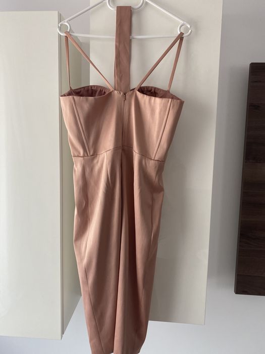 Rochie superba din matase plina, lucrata manual,culoare coffe mocha